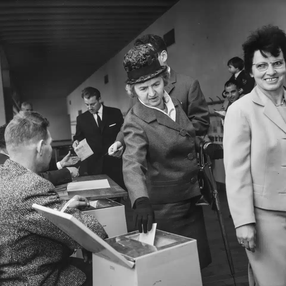 Women voting at the canton level in Switzerland, 1964.